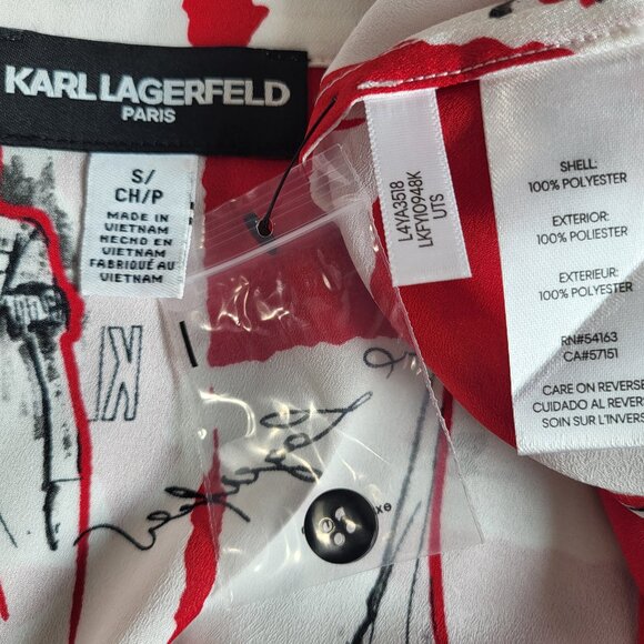 NWOT~$89~KARL LAGERFELD~S/M/L~OVERSIZED RED WHITE BLACK BLOUSE SHIRT TOP - Picture 16 of 16